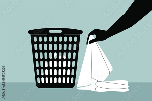 Laundry into Basket, home organization concept