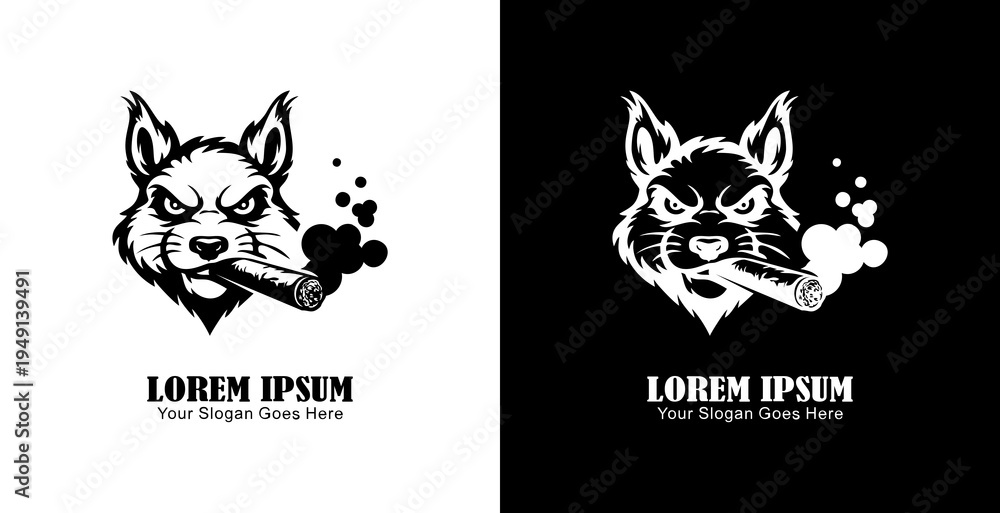 Obraz premium Logo design in the shape of a squirrel's head smoking a cigar