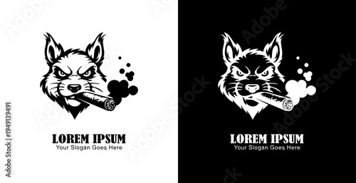 Logo design in the shape of a squirrel's head smoking a cigar