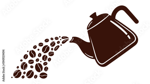 Coffee Bean Pouring Silhouette: An illustration captures the elegant pour of coffee beans from a kettle, symbolizing the essence of brewing a perfect cup of coffee.