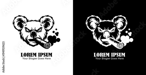 Logo design in the shape of a koala's head smoking a cigar