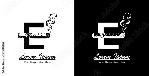 E letter logo design combined with a cigar