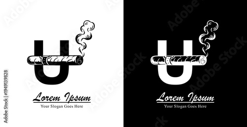 U letter logo design combined with a cigar