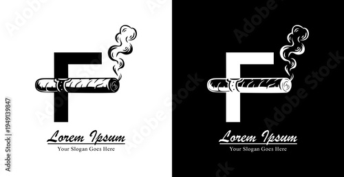 F letter logo design combined with a cigar
