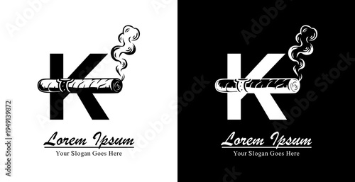 K letter logo design combined with a cigar