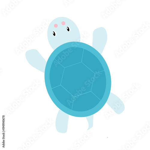 Cute cartoon sea turtle in pastel blue colors isolated on light background. Playful marine vector illustration perfect for kids design, nursery decor, summer prints and educational materials.