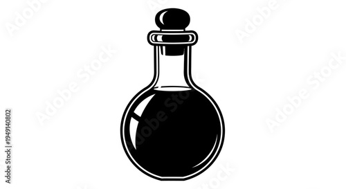Black liquid in glass bottle.