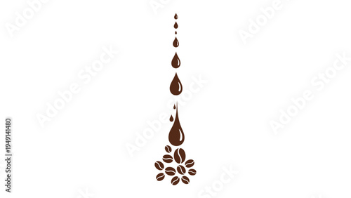 Coffee Droplet Cascade: Artistically rendered droplets of coffee cascade downwards, culminating in a cluster of coffee beans, a visual symphony of brewing and aroma.