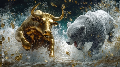 Wallpaper Mural Golden Bull and Silver Bear Clashing Amidst Splashes of Wealth Torontodigital.ca