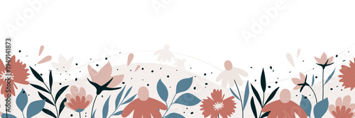 Seamless banner with large flowers along the bottom border
