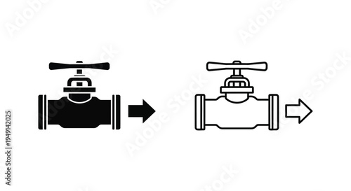 Two valve icons showing open and closed positions a black silhouette