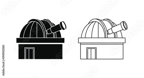 Observatory building with telescope presented in a striking black silhouette