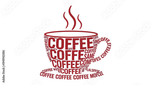 Coffee Cup Typography: A creative coffee cup design crafted entirely from the word coffee, evoking warmth and the daily ritual.