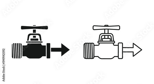 Two valve icons one filled and one outlined with arrows pointing right silhouette