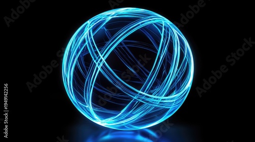 Wallpaper Mural Abstract Blue Energy Sphere with Glowing Light Trails in Dark Background Torontodigital.ca