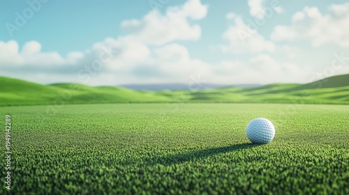 Wallpaper Mural Golf Ball on Vibrant Green Field Under Blue Sky with Clouds Torontodigital.ca