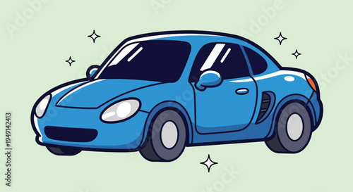 Blue Sports Car Cartoon Vector Illustration.