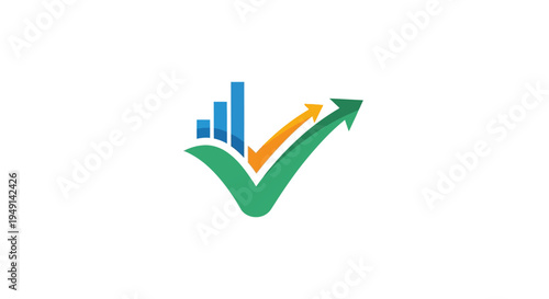 Financial growth logo with rising bar chart and checkmark icon