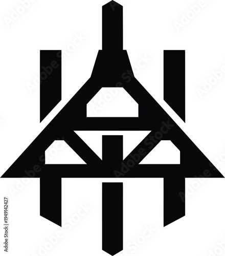 A futuristic Vector art illustration of a sleek skyscraper with geometric shapes creating a abstract cityscape at dusk.