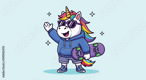 Cool Unicorn Skater with Sunglasses and Hoodie.