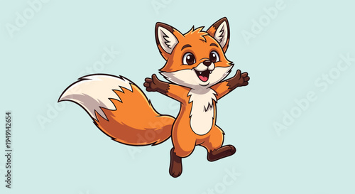 Cute cartoon fox character standing happily with open arms.