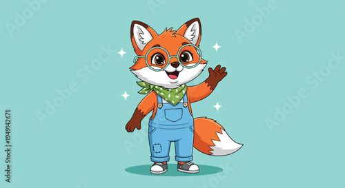Cute Cartoon Fox Waving Hello.