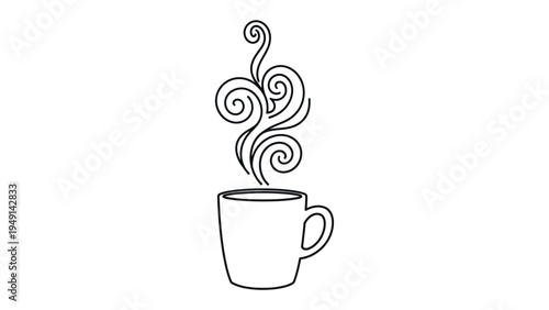 Warm Drink: A simple line drawing showcases a steaming cup, with swirls rising gently, suggesting warmth and comfort.