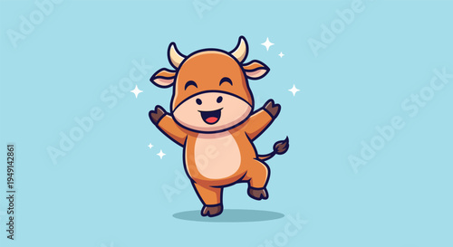 Cute Happy Cow Cartoon Character Illustration.