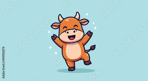 Cute Happy Cow Cartoon Vector Illustration.