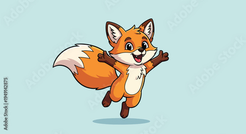 Cute Happy Fox Cartoon Character Jumping with Joy.