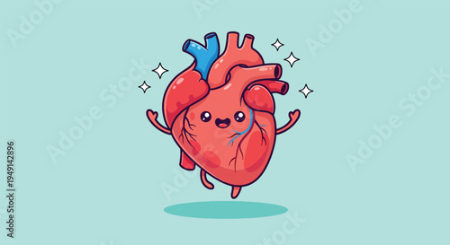 Cute Happy Human Heart Cartoon Illustration.