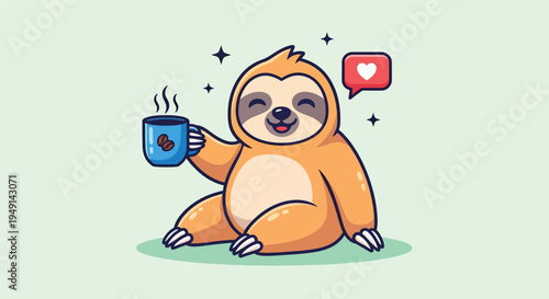 Cute Sloth Enjoying a Hot Coffee Beverage.