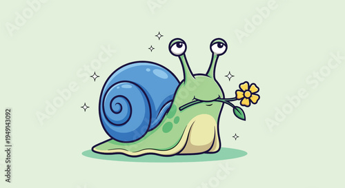 Cute Snail Holding a Flower in its Mouth.
