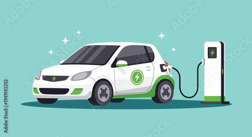 Electric car charging at a station clean energy vehicle.