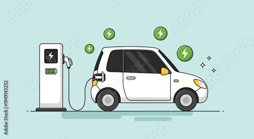 Electric car charging at a station ecofriendly transportation concept.