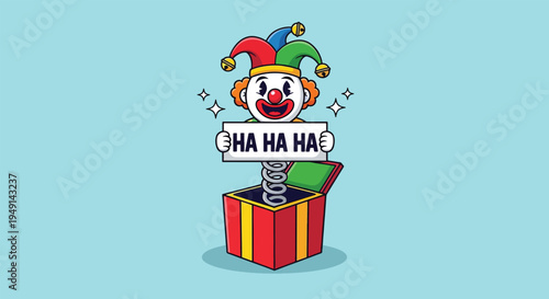 Funny Jack in the Box Clown with HA HA HA Sign.