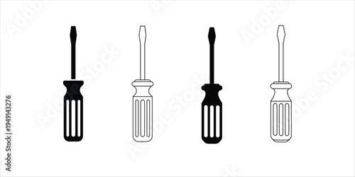 Screwdriver icon set in solid and outline style vector tool symbols