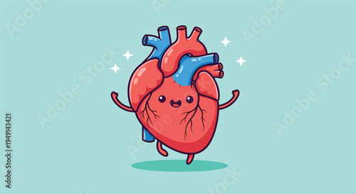Happy Human Heart Cartoon Character Illustration.