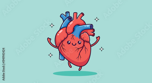 Happy Human Heart Cartoon Character Jumping with Joy.