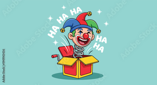 Happy Jack in the Box Toy with Jester Hat Laughing.