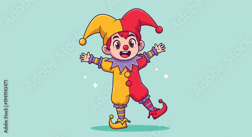 Happy Jester Character Cartoon Illustration.