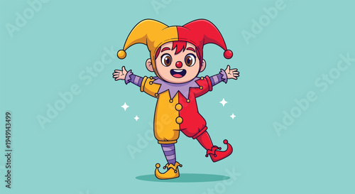 Happy Jester Character with Open Arms.