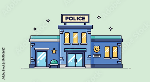 Police Station Building Exterior Illustration.