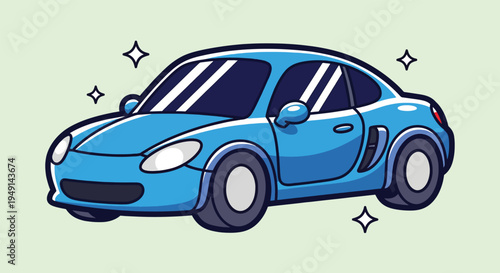 Shiny Blue Sports Car Cartoon Vector Illustration.