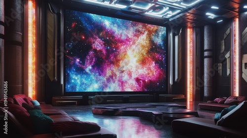 Wallpaper Mural Stunning Cosmic Visuals on Large Screen in Dark Modern Room Torontodigital.ca