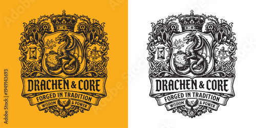 Drachen and Core Dragon Crest with Globe and Hourglass