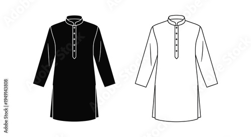 Two Kurta designs one dark and one light presented as a silhouette
