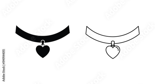 Two heart shaped ribbon banner icons one dark and one light silhouette