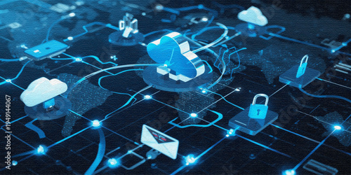 Global Cloud Computing Network Over Earth Technology Background