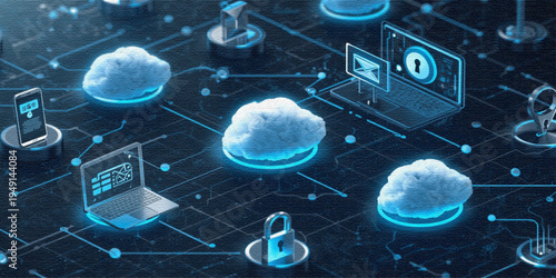 Global Data Exchange and Cloud Storage Technology Illustration